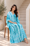 Women’s Blue Aztec-Print Plus-Size Kaftan Beach Cover-Up