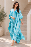Women’s Blue Aztec-Print Plus-Size Kaftan Beach Cover-Up