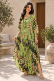 Women’s Green Aztec-Print Plus-Size Kaftan Beach Cover-Up