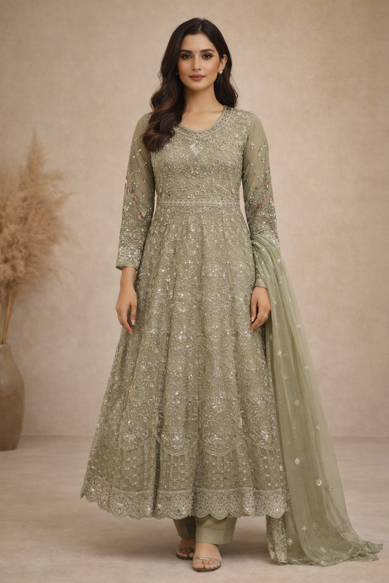 Baba Posh Embroidered Chiffon Maxi Suit with Sequins & Stone Work BP-02