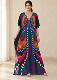 Women’s Butterflies Multicoloured Striped Plus-Size Kaftan Beach Cover-Up