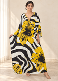 Women’s White & Yellow Ethnic-Print Plus-Size Kaftan Beach Cover-Up