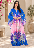 Women’s Blue & Pink Bohemian Oversized Maxi Kaftan Dress – One Size