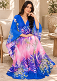 Women’s Blue & Pink Bohemian Oversized Maxi Kaftan Dress – One Size