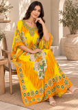 Yellow Lotus Print Women's Kaftan Maxi Dress – Bohemian Beach Cover Up