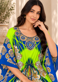 Lime Blue Lotus Print Women's Kaftan Maxi Dress – Bohemian Beach Cover Up