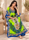 Lime Blue Lotus Print Women's Kaftan Maxi Dress – Bohemian Beach Cover Up