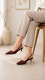 Women's Burgundy Slingback Kitten Heel Pointed Toe Shoes Latex Insole — G-56955-5