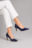 Womens Mid Heels Pointed Toe Party Court Shoes- Navy Patent G-923-6
