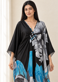 Women’s Grey Blue Print Plus-Size Kaftan Beach Cover-Up