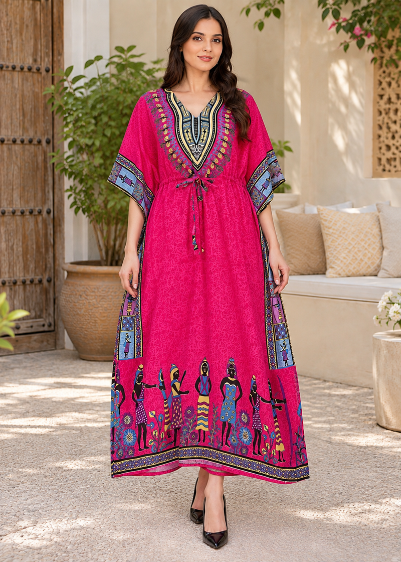 Women’s V-Neck Batwing-Sleeve Maxi Kaftan Dress – One Size