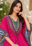 Women’s V-Neck Batwing-Sleeve Maxi Kaftan Dress – One Size