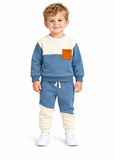 Baby Boy Fleece Sweatshirt and Joggers Set with Patchwork Detail