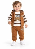 Baby Boy Bear Embroidered Sweatshirt, Hooded Vest and Trousers Set