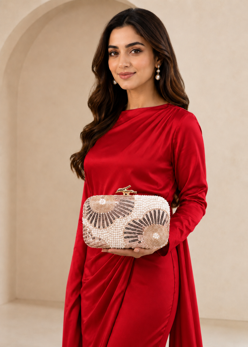 Women’s Beaded Rhinestone Evening Clutch Bag with Chain