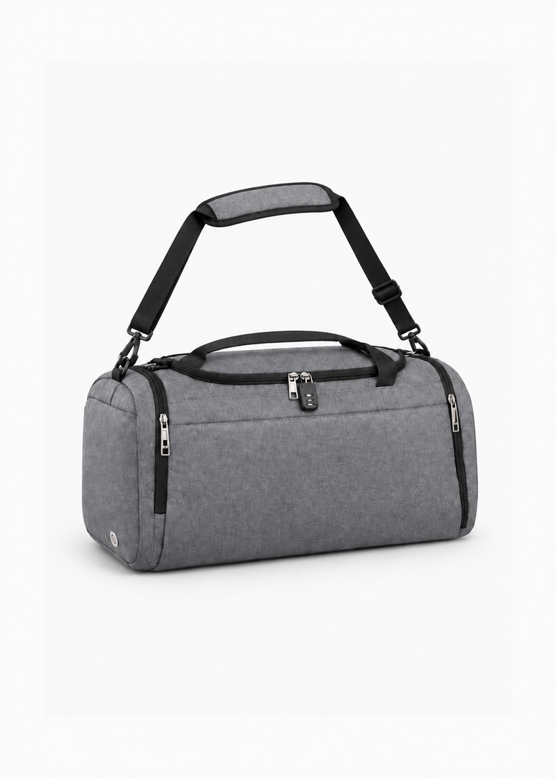 Classic Grey 42L Water-Resistant Gym Bag with Shoe Compartment – Weekend Travel Holdall with Wet Pocket