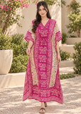 Pink Elephant Print Kaftan for Women – V Neck Batwing Sleeve Beach Cover Up