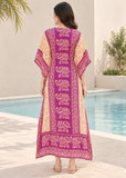 Purple Elephant Print Kaftan for Women – V Neck Batwing Sleeve Beach Cover Up