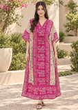 Pink Elephant Print Kaftan for Women – V Neck Batwing Sleeve Beach Cover Up