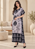 Women’s 100% Cotton Batik Maxi Kaftan Dress with Drawstring Waist