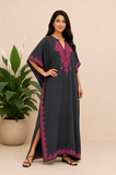 Women’s Embroidered Floral Kaftan Dress – Boho Long Beach and Bikini Cover-Up Robe