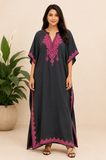 Women’s Embroidered Floral Kaftan Dress – Boho Long Beach and Bikini Cover-Up Robe