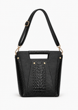 Faux Crocodile Rock N Roll V Handbag - Black