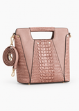 Faux Crocodile Rock N Roll V Handbag - Pink