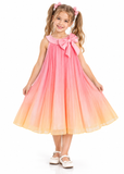 FishingDino Girls Rainbow Ombre Tulle Summer Dress with Bow – 3–10 Years