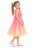 FishingDino Girls Rainbow Ombre Tulle Summer Dress with Bow – 3–10 Years