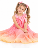 FishingDino Girls Rainbow Ombre Tulle Summer Dress with Bow – 3–10 Years