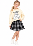 Girls 2 Piece Sweatshirt & Retro Plaid Skirt Outfit Set – 7–13 Years