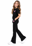 Girls 2 Piece Heart Print T-Shirt & Flared Trousers Summer Outfit Set