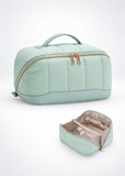 Green Large Quilted Travel Makeup Bag with Brush Holder