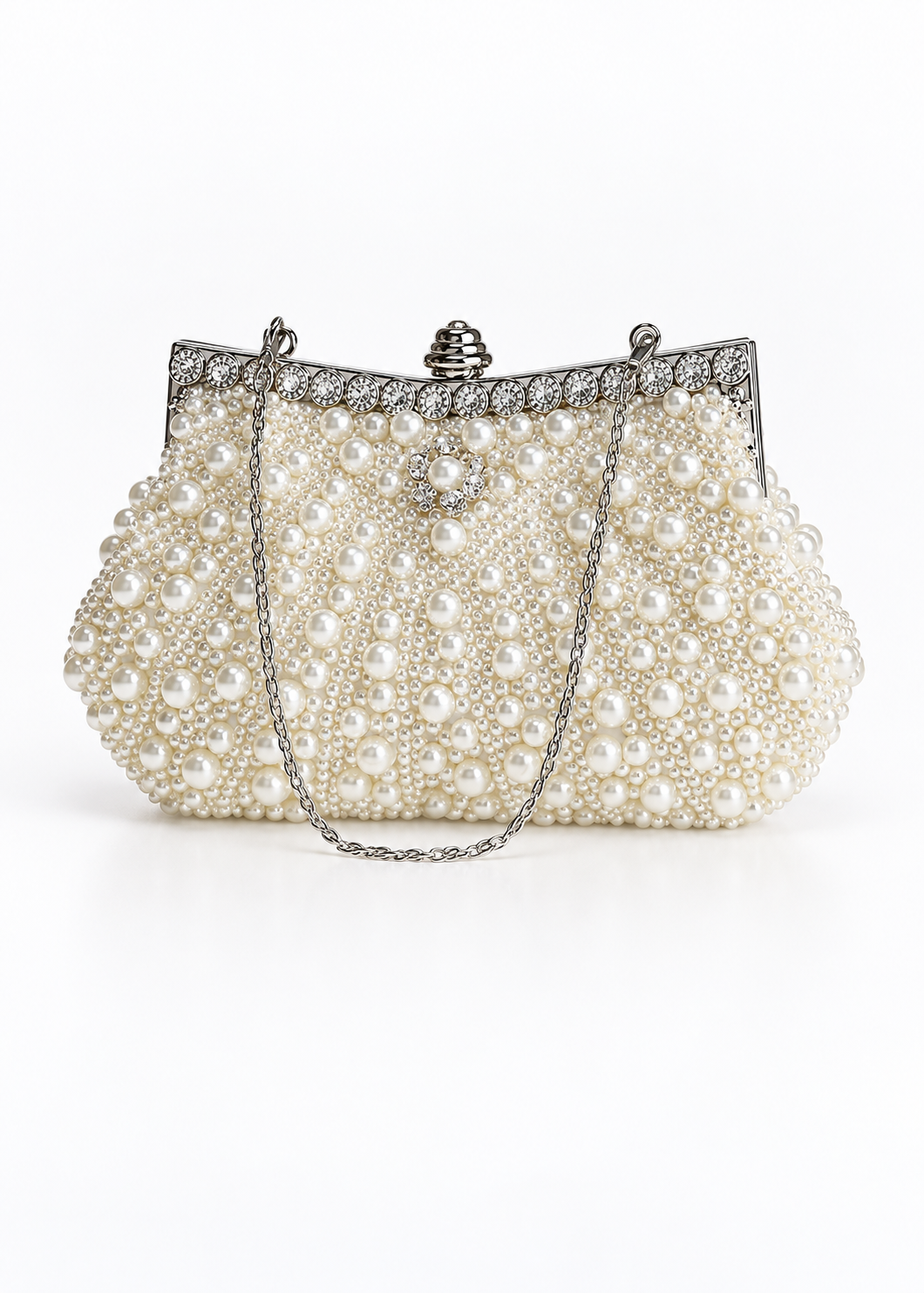 HONGCI Faux Off White Pearl Rhinestone Clutch Bag – Women’s Bridal Wedding and Prom Evening Handbag