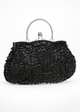 HONGCI Women’s Q Black Rose Beaded Clutch Bag with Chain – Vintage Sequin Bridal and Evening Bag