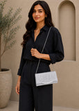 Women’s Silver Glitter Envelope Clutch Bag with Detachable Chain