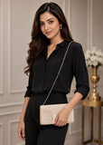 Women’s Golden Glitter Envelope Clutch Bag with Detachable Chain