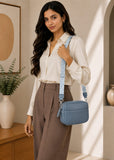 Blue Women’s Small PU Leather Crossbody Camera Bag with Two Straps