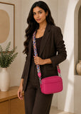 Light Pink Women’s Small PU Leather Crossbody Camera Bag with Two Straps