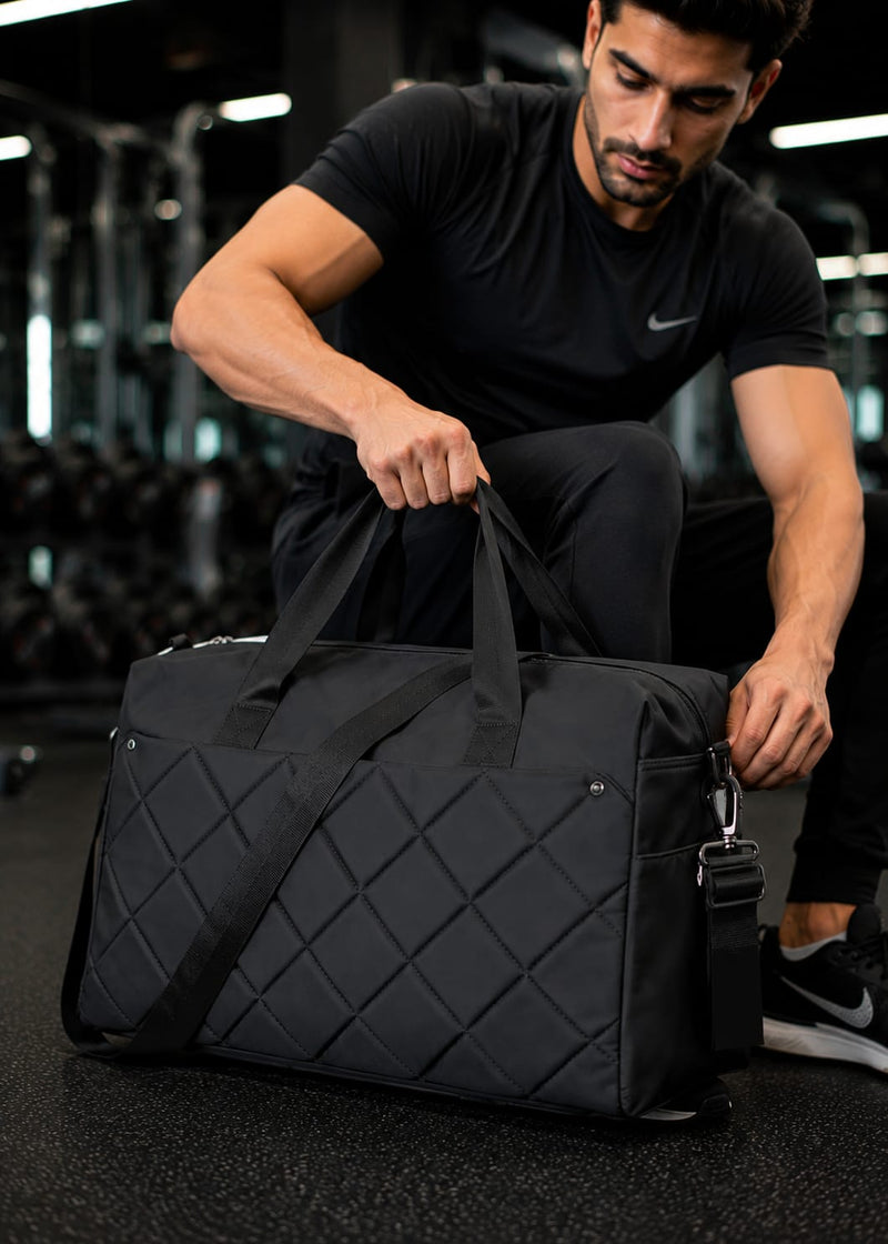 F2 Black Gym & Travel Duffle Bag with Shoe Compartment – Large Sports Holdall with Wet Pocket for Women & Men