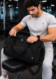 40L Black Gym Duffle Bag with Shoe Compartment – Water-Resistant Sports Holdall with Wet Pocket for Women & Men