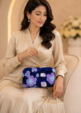 Women’s Embroidery-navy Blue Beaded Floral Evening Clutch Bag with Chain – Wedding, Prom & Party Handbag