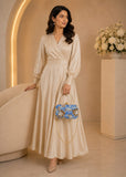Women’s Embroidery Blue Beaded Floral Evening Clutch Bag with Chain – Wedding, Prom & Party Handbag