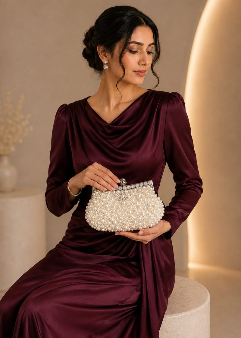 HONGCI Faux Off White Pearl Rhinestone Clutch Bag – Women’s Bridal Wedding and Prom Evening Handbag