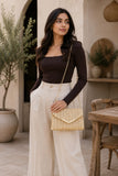 Women’s Woven Straw Envelope Clutch Bag with Detachable Chain