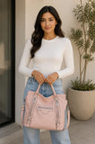 Women’s Dusty Pink Large Faux Leather Hobo Bag with Matching Purse – 2-Piece Set