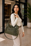 Women’s Dark Green Large Faux Leather Hobo Bag with Matching Purse – 2-Piece Set