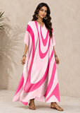 Women’s Pink Stripe Plus-Size Maxi Kaftan Beach Cover-Up