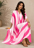 Women’s Pink Stripe Plus-Size Maxi Kaftan Beach Cover-Up